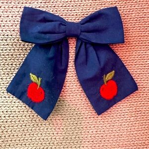 Final Reduction. Girls Pink Chicken hair bow, barrette. Navy/apple embroidery✨